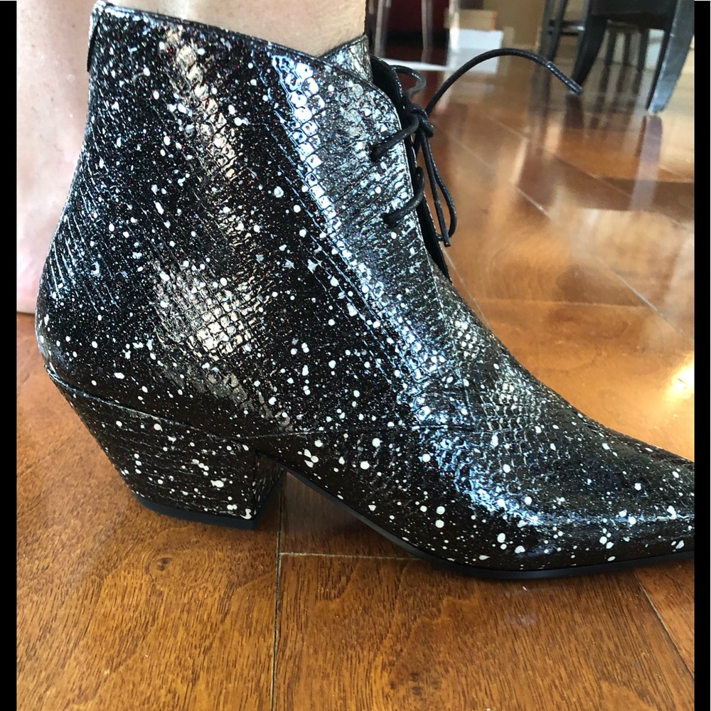 Saint Laurent Black and White Ankle Boots